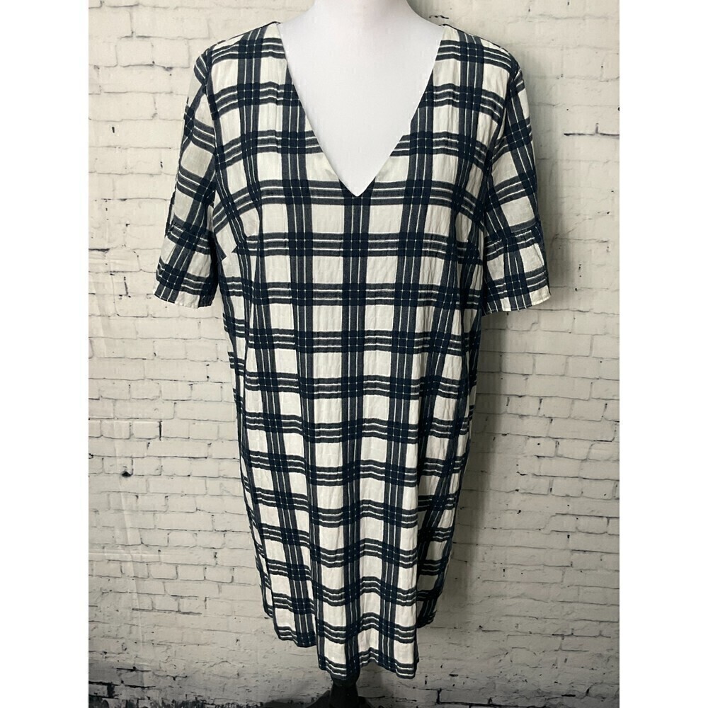 Madewell Blue White Plaid Ruffle Sleeve Babydoll Dress Popover Mini Size 12